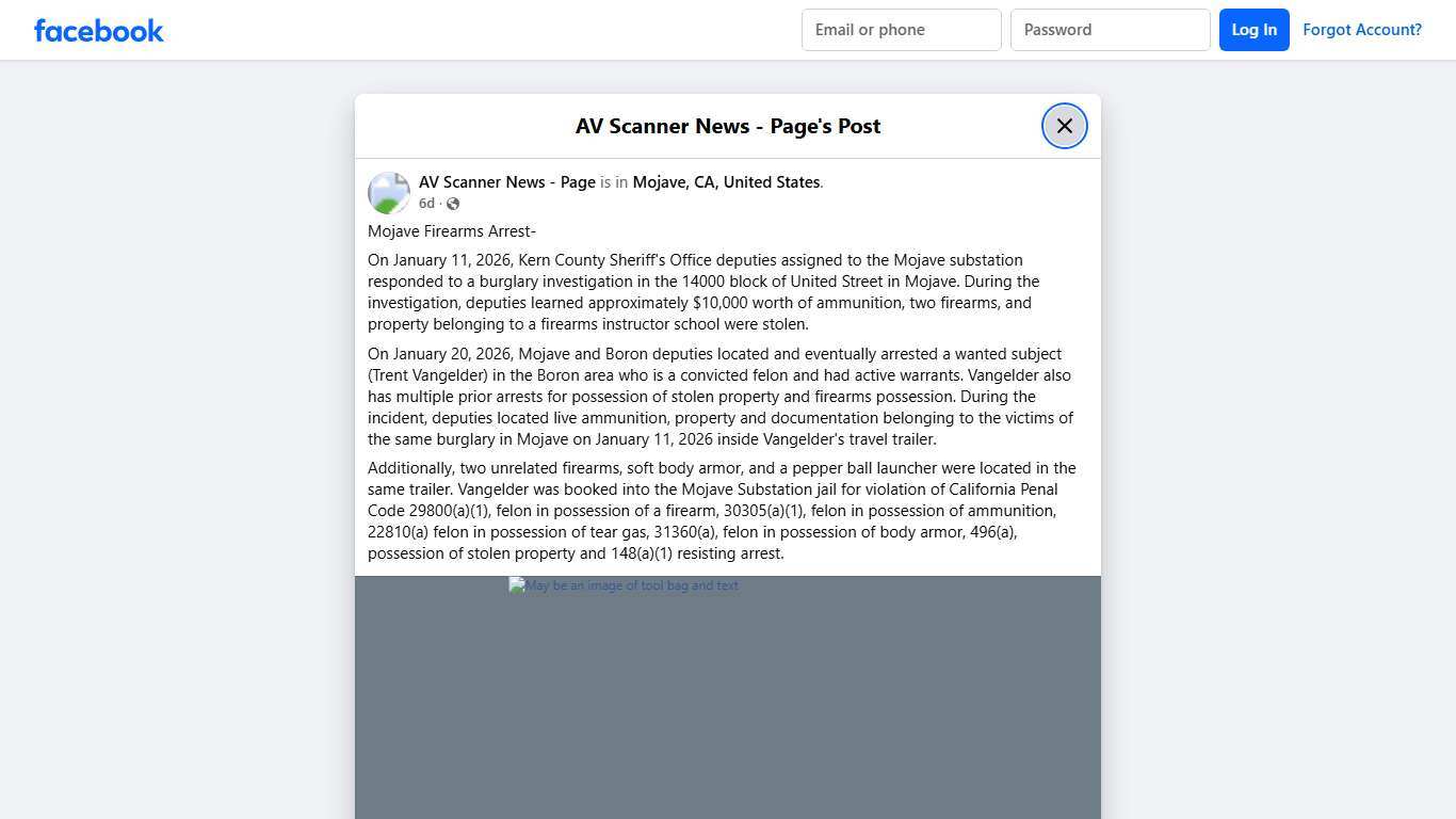 Mojave Firearms Arrest- On... - AV Scanner News - Page Facebook